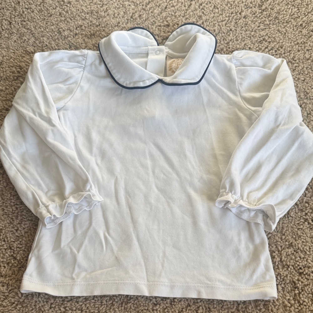 The Beaufort Bonnet Company Pima White Girls Shirt with Navy Trim